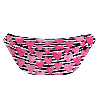 Black And White Striped Heart Print Fanny Pack