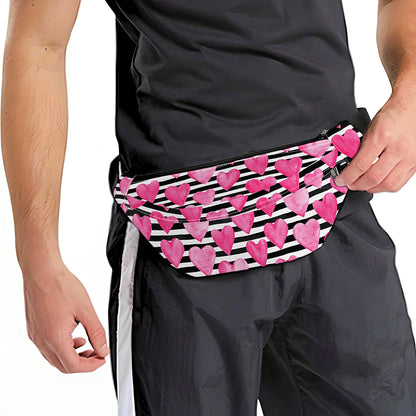 Black And White Striped Heart Print Fanny Pack