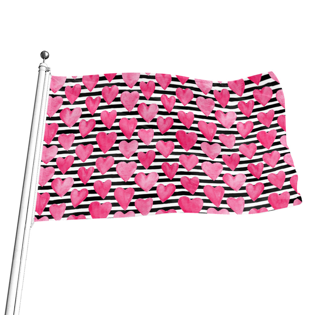 Black And White Striped Heart Print Flag