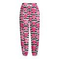 Black And White Striped Heart Print Fleece Lined Knit Pants