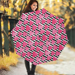 Black And White Striped Heart Print Foldable Umbrella