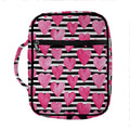 Black And White Striped Heart Print Front Pocket Bible Bag
