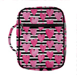 Black And White Striped Heart Print Front Pocket Bible Bag