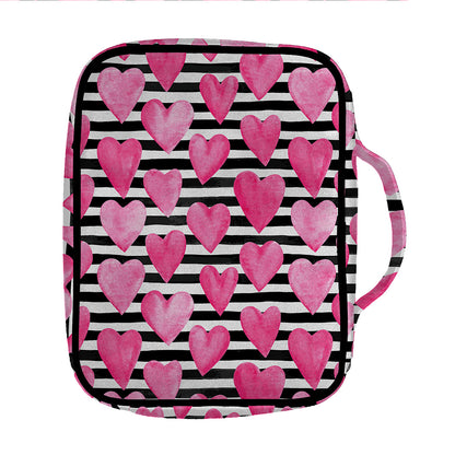 Black And White Striped Heart Print Front Pocket Bible Bag