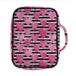 Black And White Striped Heart Print Front Pocket Bible Bag