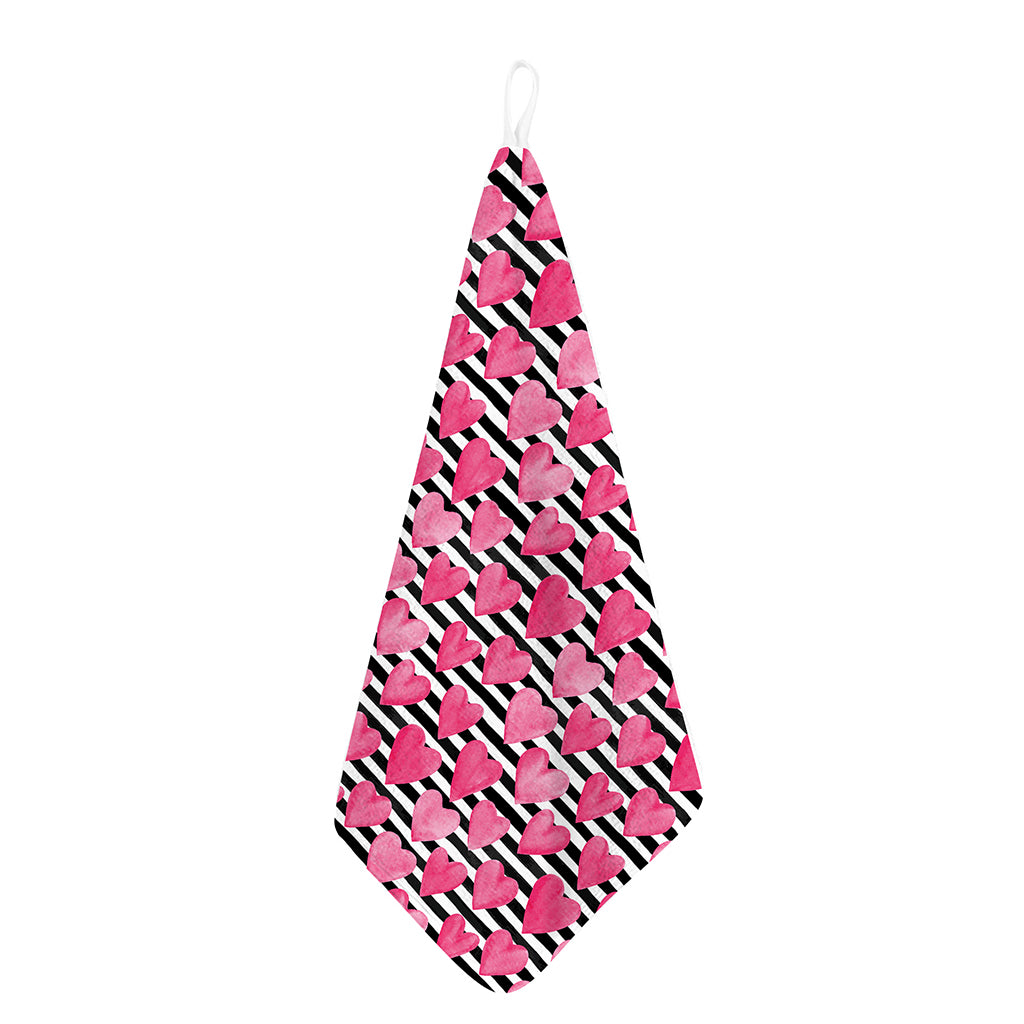 Black And White Striped Heart Print Hand Towel