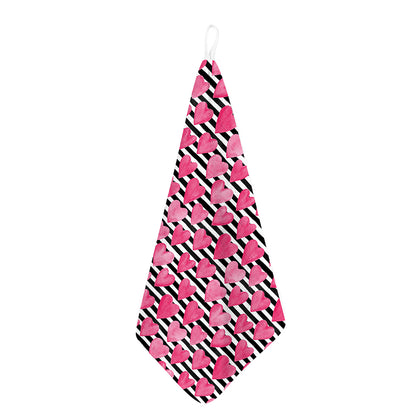 Black And White Striped Heart Print Hand Towel