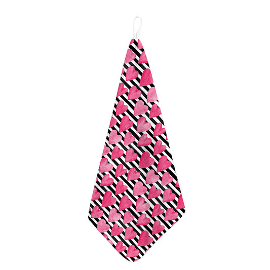 Black And White Striped Heart Print Hand Towel