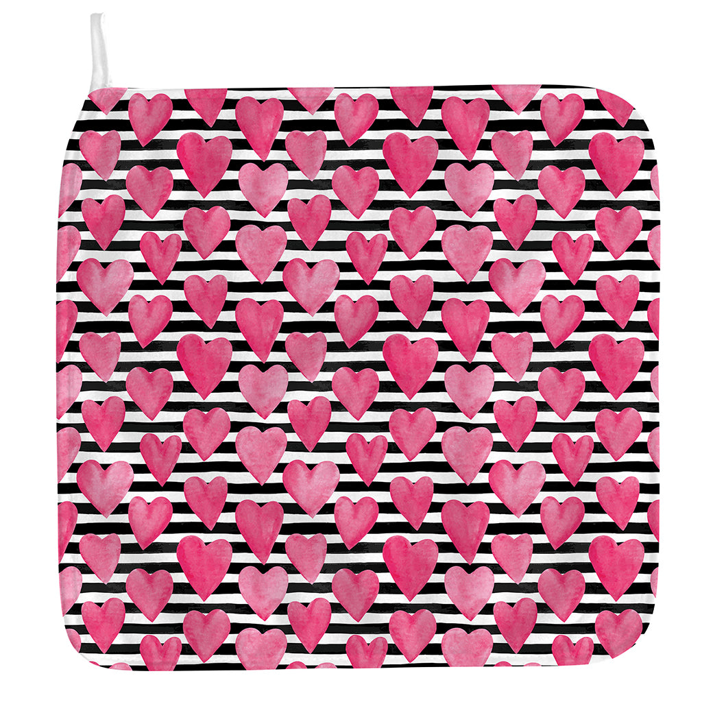 Black And White Striped Heart Print Hand Towel