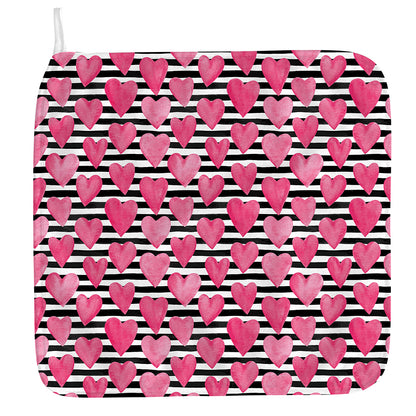 Black And White Striped Heart Print Hand Towel