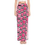 Black And White Striped Heart Print High Slit Maxi Skirt