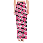Black And White Striped Heart Print High Slit Maxi Skirt