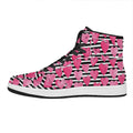 Black And White Striped Heart Print High Top Leather Sneakers