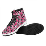 Black And White Striped Heart Print High Top Leather Sneakers