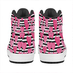 Black And White Striped Heart Print High Top Leather Sneakers