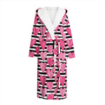 Black And White Striped Heart Print Hooded Bathrobe