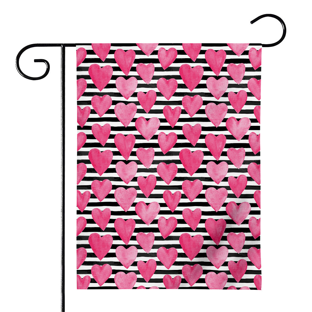 Black And White Striped Heart Print House Flag