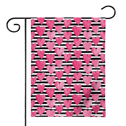 Black And White Striped Heart Print House Flag