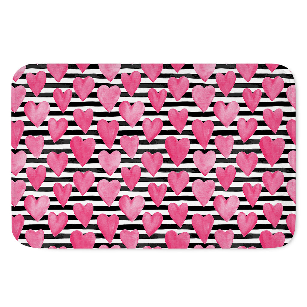 Black And White Striped Heart Print Indoor Door Mat