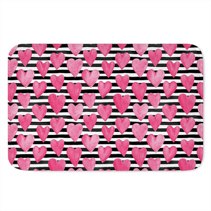 Black And White Striped Heart Print Indoor Door Mat