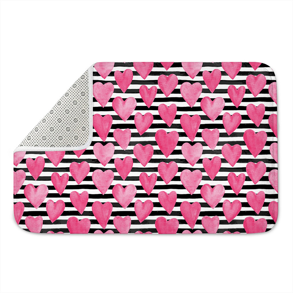 Black And White Striped Heart Print Indoor Door Mat