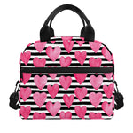 Black And White Striped Heart Print Insulated Lunch Bag