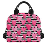Black And White Striped Heart Print Insulated Lunch Bag