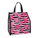 Black And White Striped Heart Print Insulated Lunch Tote