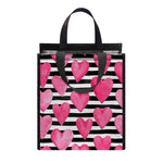 Black And White Striped Heart Print Insulated Lunch Tote