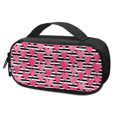 Black And White Striped Heart Print Insulin Cooler Travel Case