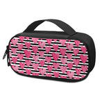 Black And White Striped Heart Print Insulin Cooler Travel Case
