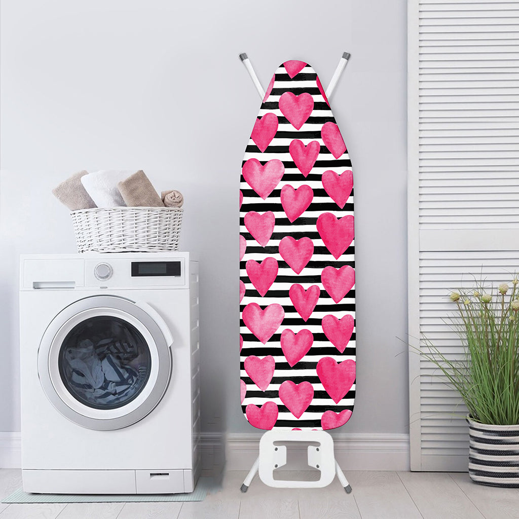 Black And White Striped Heart Print Ironing Board Cover
