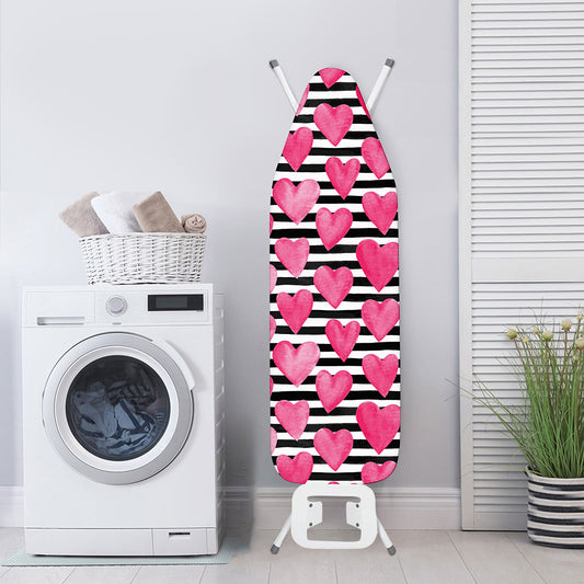 Black And White Striped Heart Print Ironing Board Cover