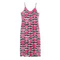 Black And White Striped Heart Print Jersey Midi Cami Dress
