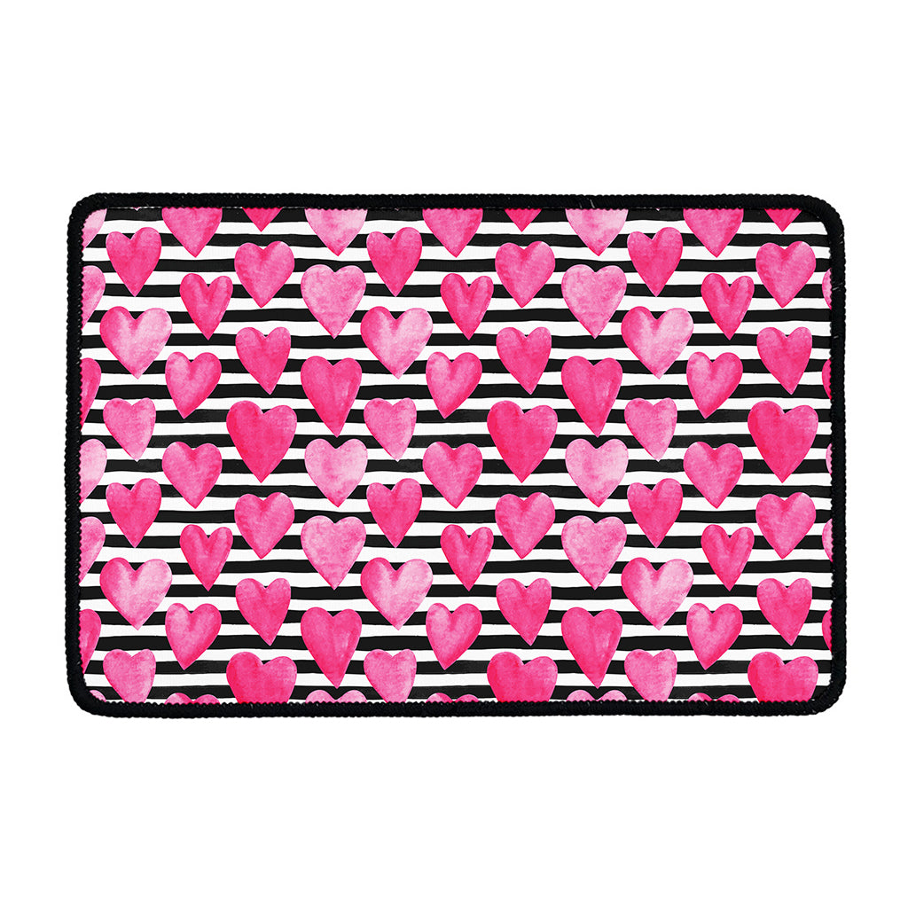 Black And White Striped Heart Print Kitchen Mat