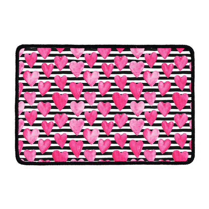 Black And White Striped Heart Print Kitchen Mat