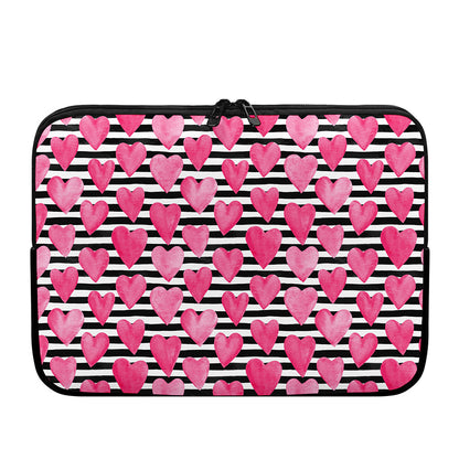 Black And White Striped Heart Print Laptop Sleeve