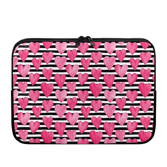 Black And White Striped Heart Print Laptop Sleeve
