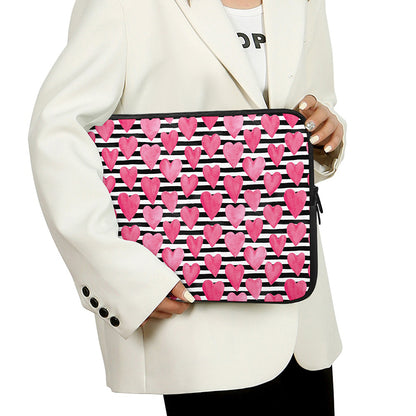 Black And White Striped Heart Print Laptop Sleeve