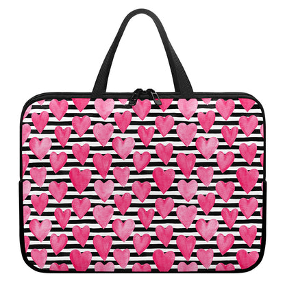 Black And White Striped Heart Print Laptop Sleeve With Handle
