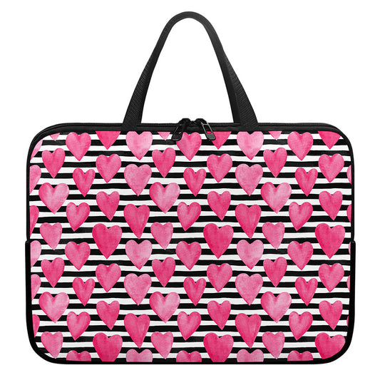 Black And White Striped Heart Print Laptop Sleeve With Handle