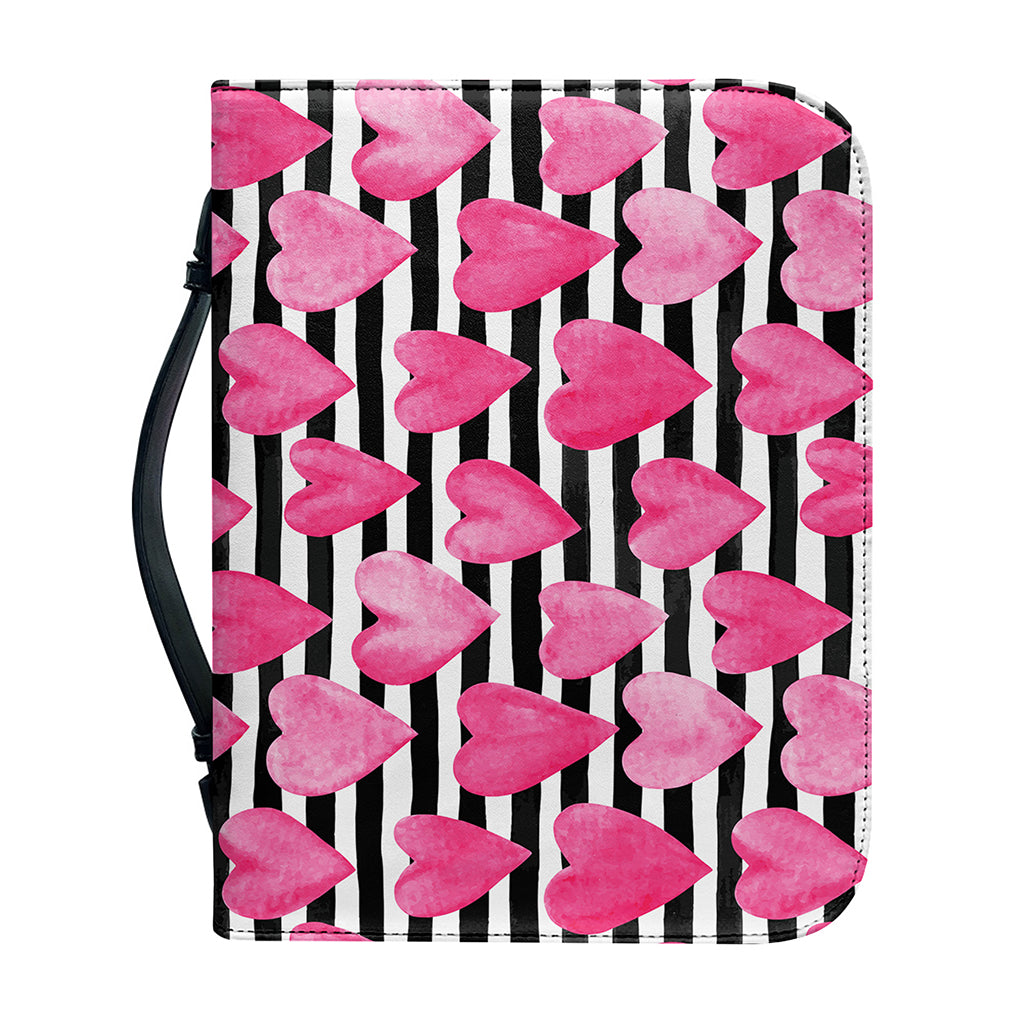 Black And White Striped Heart Print Leather Bible Cover