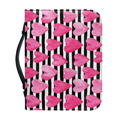 Black And White Striped Heart Print Leather Bible Cover