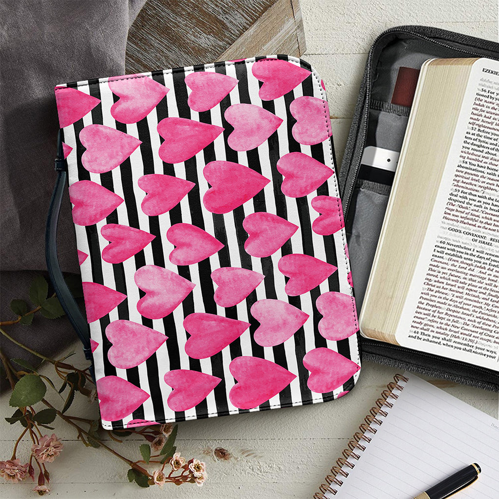 Black And White Striped Heart Print Leather Bible Cover