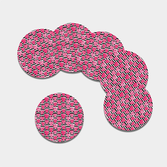 Black And White Striped Heart Print Leather Coaster Set