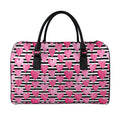 Black And White Striped Heart Print Leather Duffel Bag