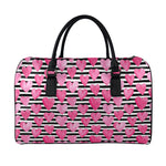 Black And White Striped Heart Print Leather Duffle Bag