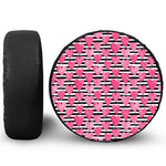Black And White Striped Heart Print Leather Spare Tire Cover