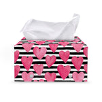 Black And White Striped Heart Print Leather Tissue Box Cover