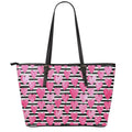 Black And White Striped Heart Print Leather Tote Bag With Zipper